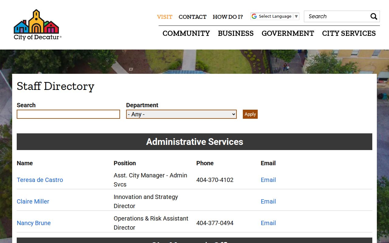 DeKalb County people directories City of Decatur staff listing
