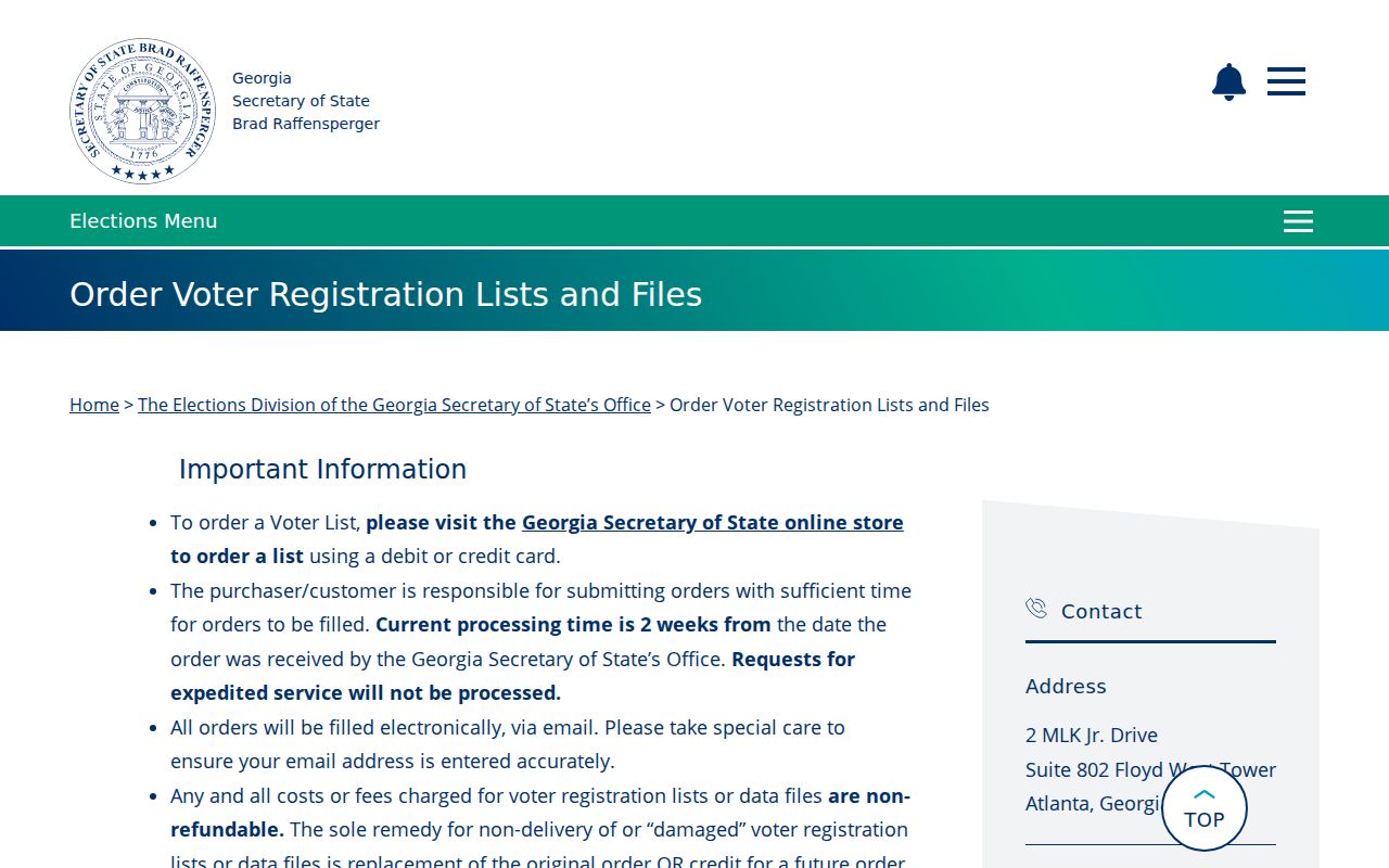 DeKalb County voter registration records state voter list order instructions